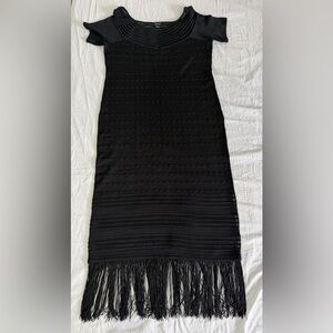 Worth Black Pencil Skirt with Fringe Detail